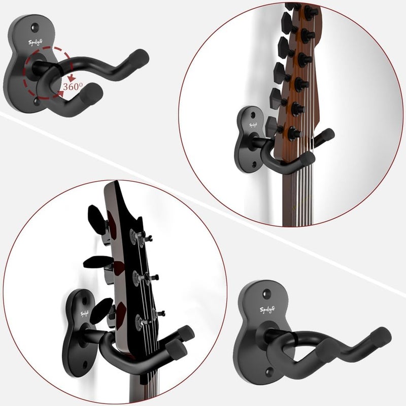Spoligod Guitar Wall Mount Hanger, 6 Pack Guitar Hanger for Wall, Black Metal Guitar Holder Rack Stand for Basses, Electric Guitar, Acoustic Guitar and Ukulele - Image 3